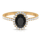 Oval Black Onyx Engagement Ring with Diamond Halo Black Onyx - ( AAA ) - Quality - Rosec Jewels