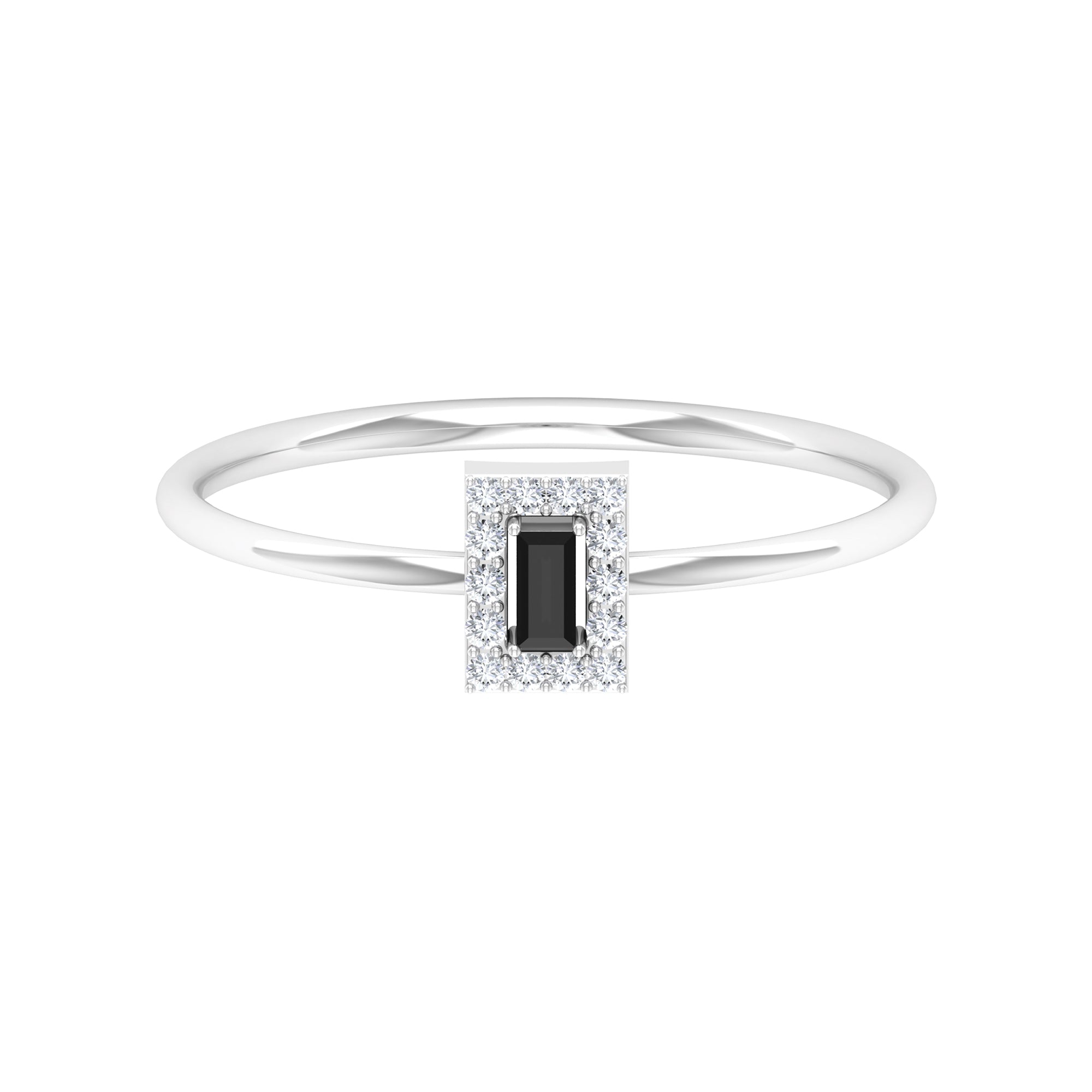 Baguette Black Onyx Dainty Promise Ring with Diamond Black Onyx - ( AAA ) - Quality - Rosec Jewels