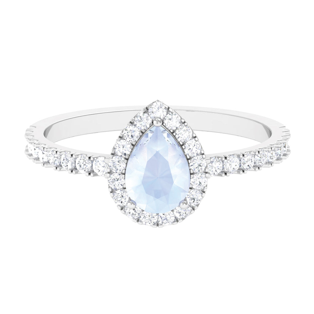 1.25 CT Pear Cut Moonstone Solitaire Simple Engagement Ring with Diamond Accent Moonstone - ( AAA ) - Quality - Rosec Jewels