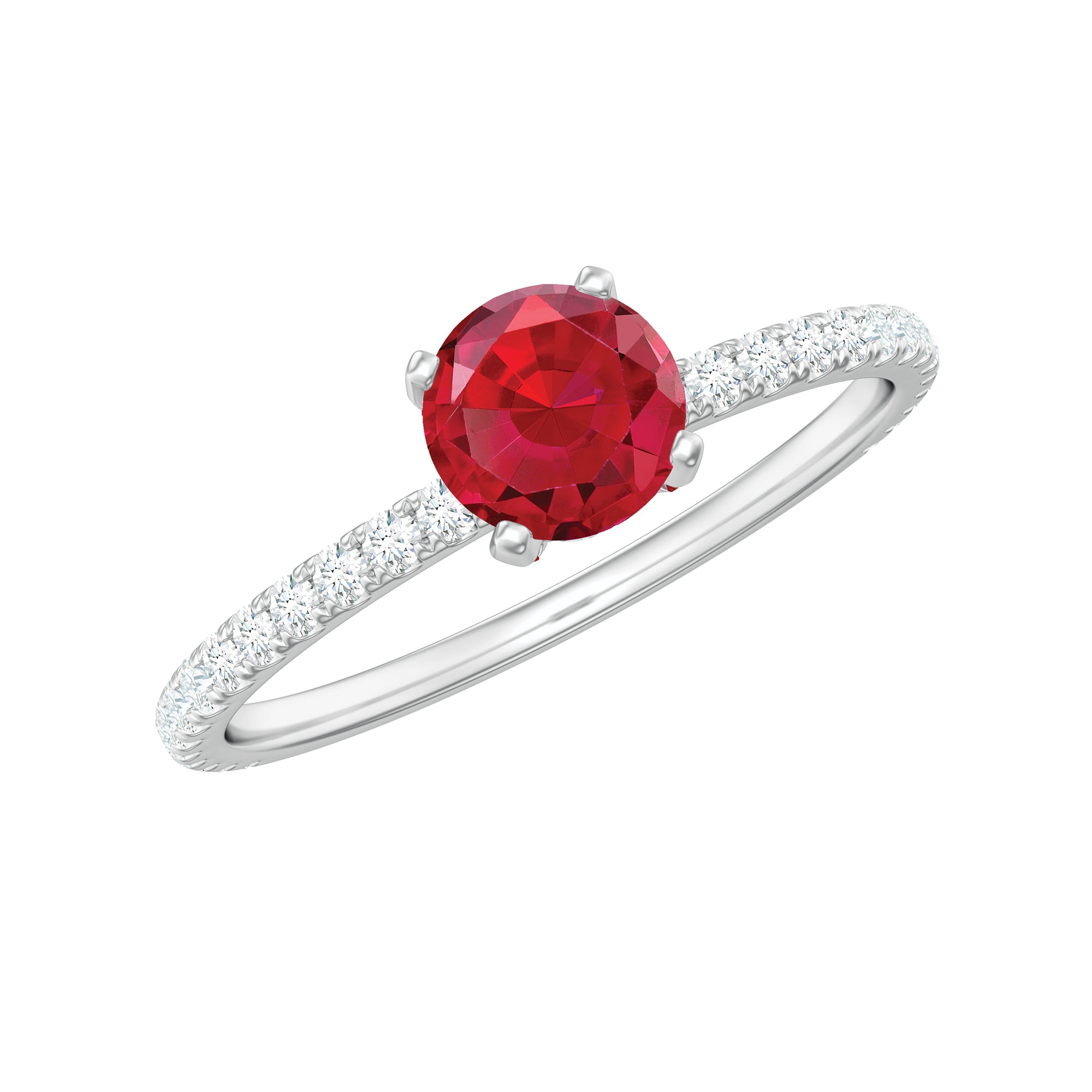 Created Ruby and Diamond Minimal Solitaire Engagement Ring Lab Created Ruby - ( AAAA ) - Quality - Rosec Jewels