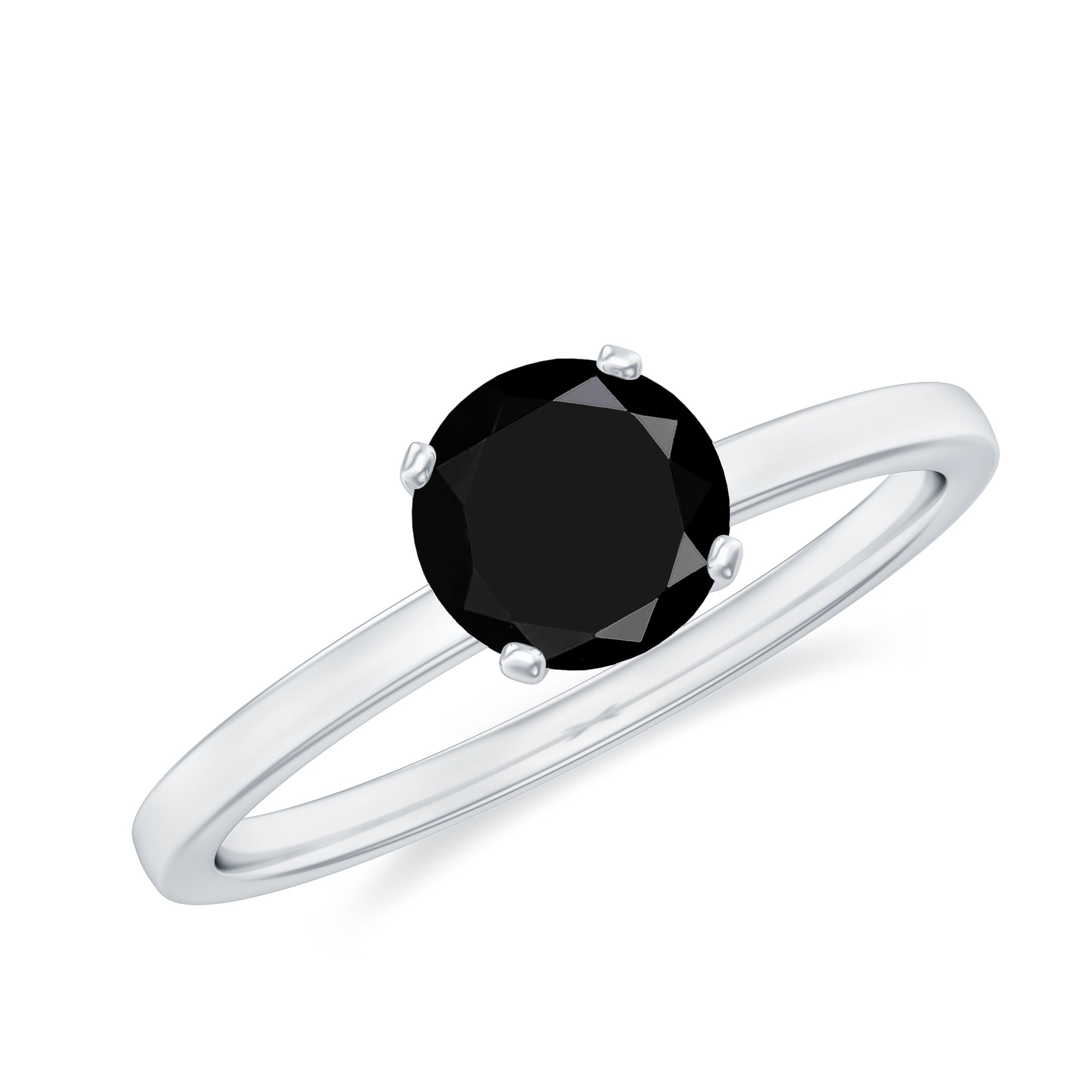 6 MM Round Cut Black Onyx Solitaire Engagement Ring in Gold Black Onyx - ( AAA ) - Quality - Rosec Jewels