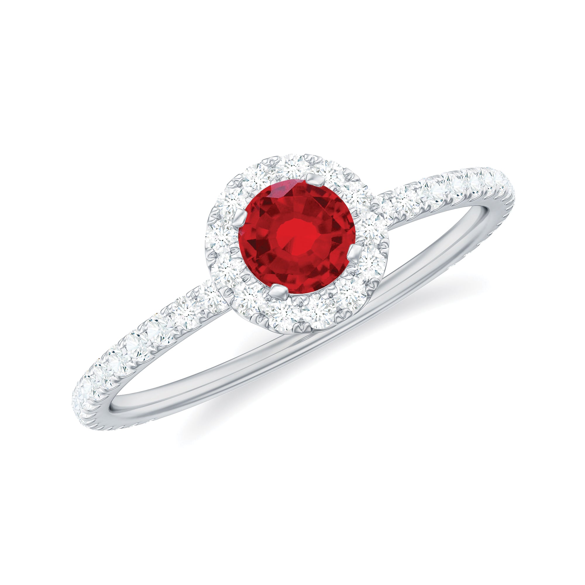 Minimal Lab Grown Ruby Engagement Ring with Diamond Accent Lab Created Ruby - ( AAAA ) - Quality - Rosec Jewels