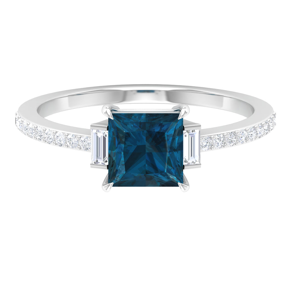 1.50 CT London Blue Topaz Promise Ring with Diamond Side Stones London Blue Topaz - ( AAA ) - Quality - Rosec Jewels