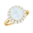 Round Moonstone Simple Halo Engagement Ring with Diamond Moonstone - ( AAA ) - Quality - Rosec Jewels