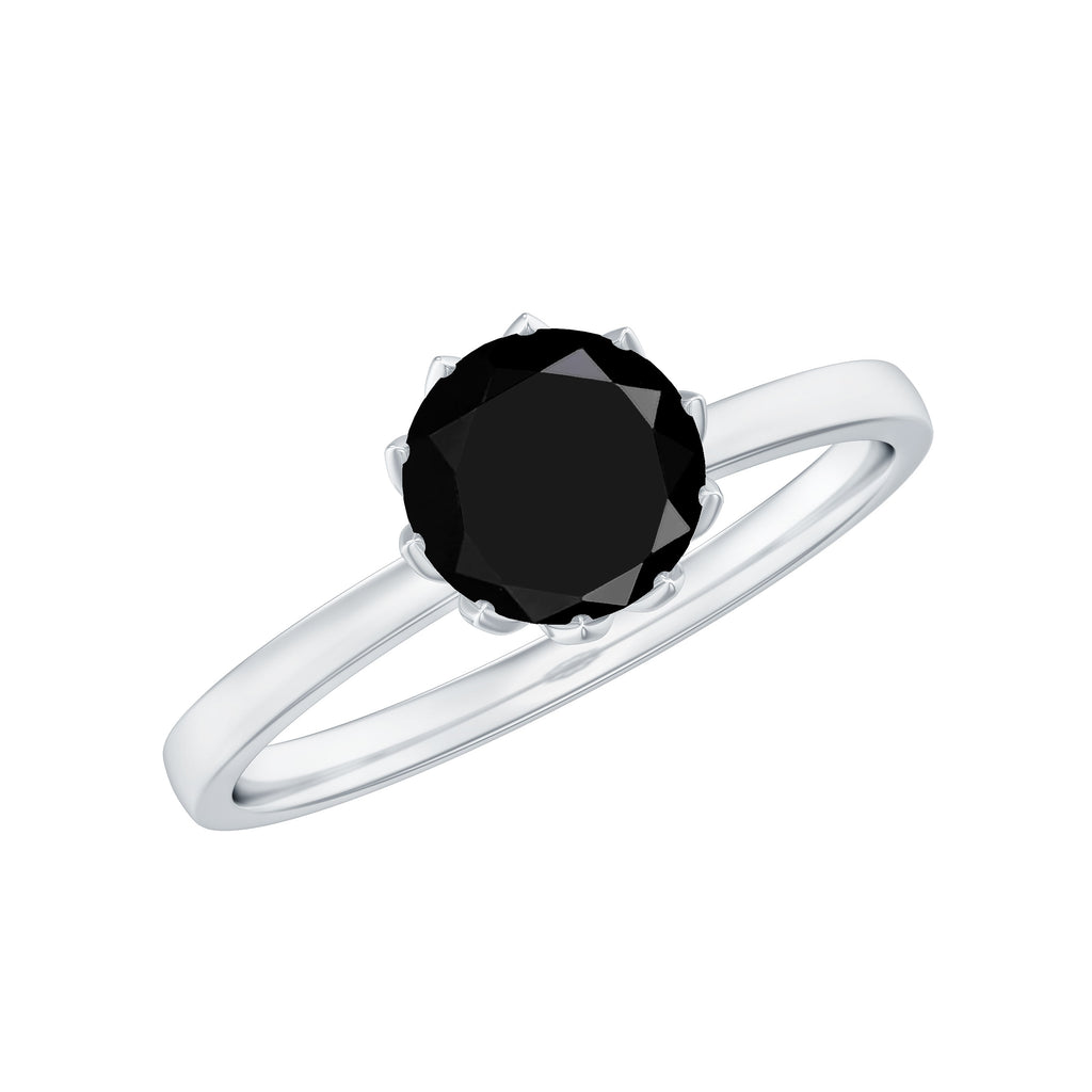 1.25 CT Real Black Onyx Solitaire Ring in Lotus Basket Setting Black Onyx - ( AAA ) - Quality - Rosec Jewels