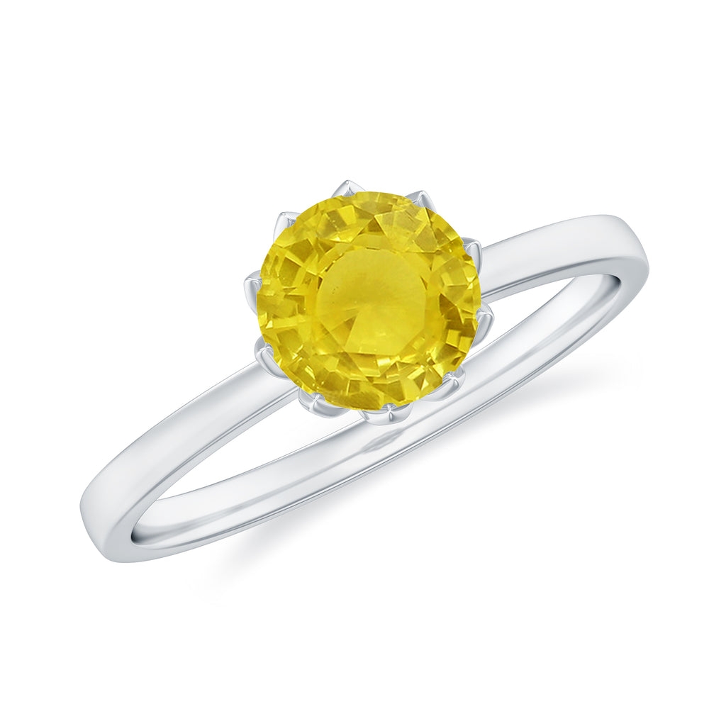 Lotus Basket Set Created Yellow Sapphire Solitaire Ring Lab Created Yellow Sapphire - ( AAAA ) - Quality - Rosec Jewels
