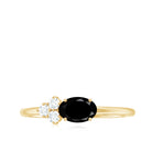 Oval Cut Black Onyx Minimal Ring with Diamond Trio Black Onyx - ( AAA ) - Quality - Rosec Jewels