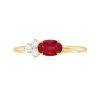 Oval Shape Lab Grown Ruby Ring with Diamond Trio Lab Created Ruby - ( AAAA ) - Quality - Rosec Jewels
