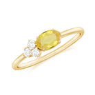 Oval Cut Yellow Sapphire Promise Ring with Diamond Trio Yellow Sapphire - ( AAA ) - Quality - Rosec Jewels
