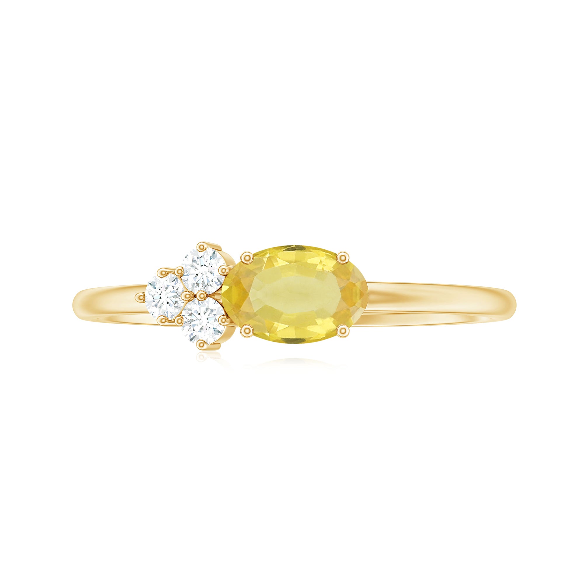 Oval Cut Yellow Sapphire Promise Ring with Diamond Trio Yellow Sapphire - ( AAA ) - Quality - Rosec Jewels