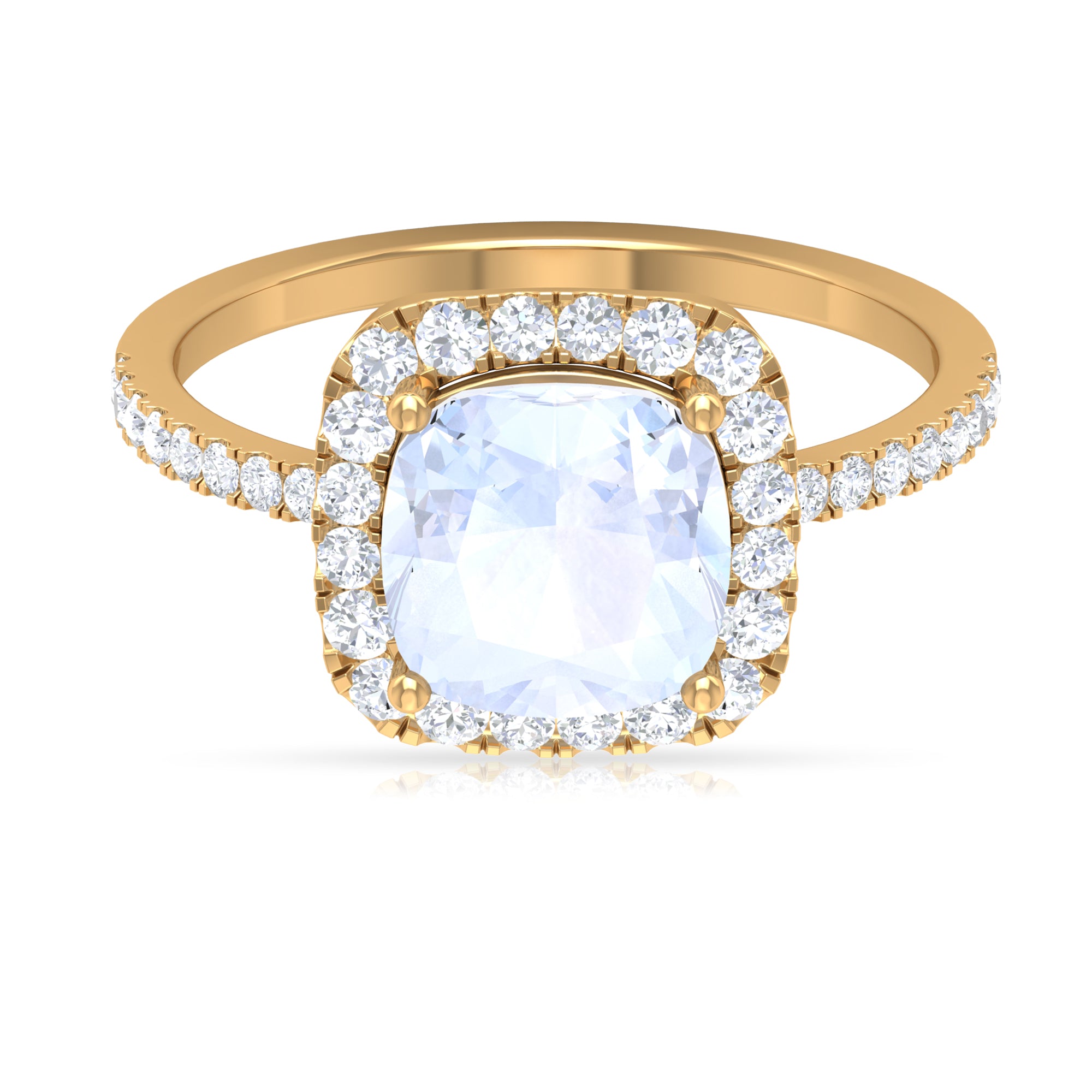 2.50 CT Cushion Shape Moonstone and Moissanite Accent Engagement Ring For Women Moonstone - ( AAA ) - Quality - Rosec Jewels