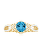 Round Swiss Blue Topaz Vintage Inspired Engagement Ring with Diamond Swiss Blue Topaz - ( AAA ) - Quality - Rosec Jewels