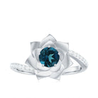 Round London Blue Topaz Bypass Flower Ring with Diamond London Blue Topaz - ( AAA ) - Quality - Rosec Jewels