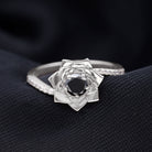 Lab Grown Black Diamond and Diamond Flower Bypass Ring Lab Created Black Diamond - ( AAAA ) - Quality - Rosec Jewels