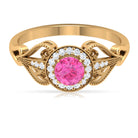 Vintage Pink Sapphire and Diamond Ring with Beaded Detail Pink Sapphire - ( AAA ) - Quality - Rosec Jewels