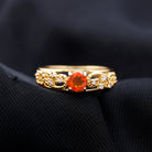 Vintage Style Fire Opal Solitaire Band Ring with Diamond and Beaded Detailing Fire Opal - ( AAA ) - Quality - Rosec Jewels
