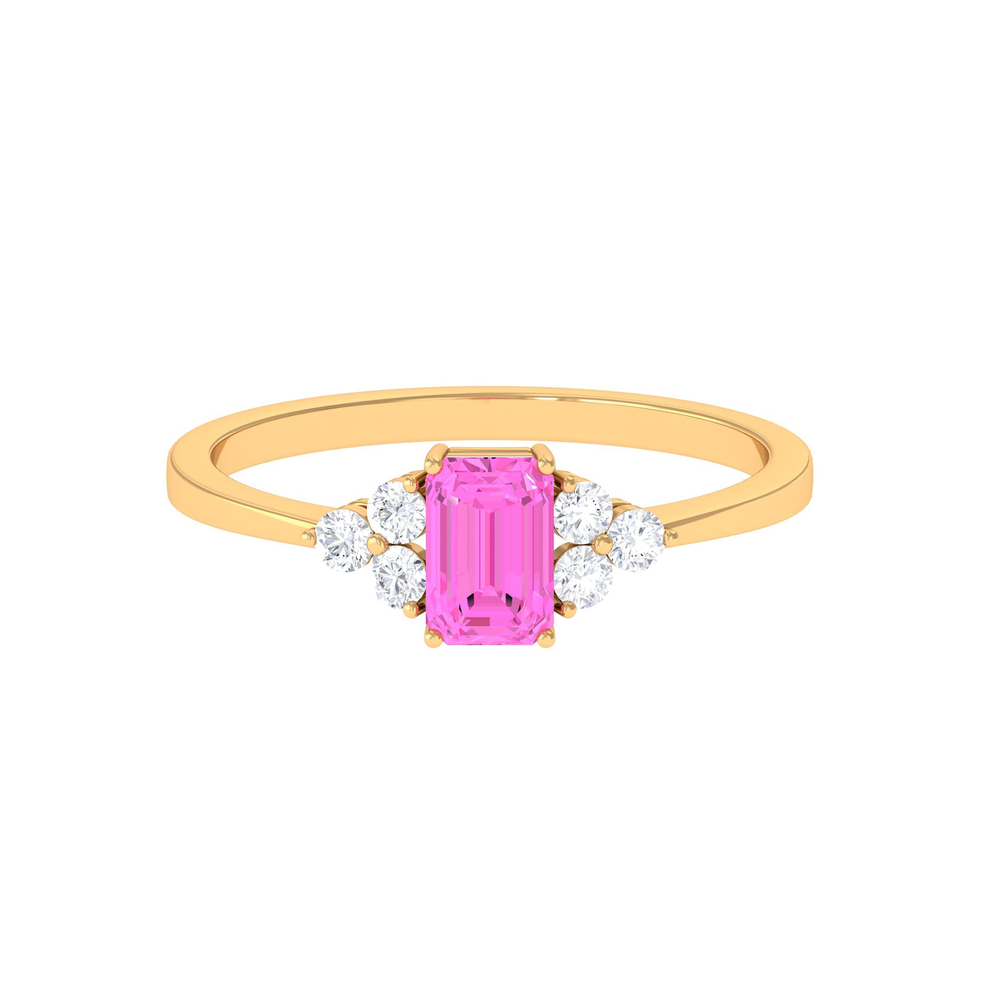 1 CT Emerald Cut Pink Sapphire Solitaire Engagement Ring with Diamond Trio Pink Sapphire - ( AAA ) - Quality - Rosec Jewels