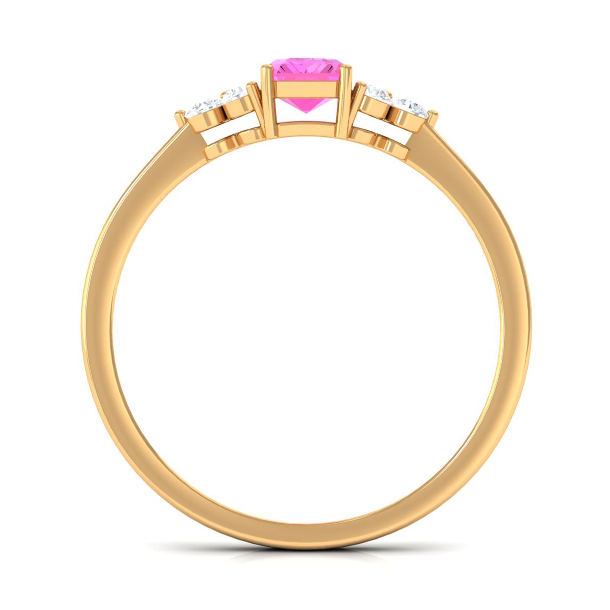 1 CT Emerald Cut Pink Sapphire Solitaire Engagement Ring with Diamond Trio Pink Sapphire - ( AAA ) - Quality - Rosec Jewels