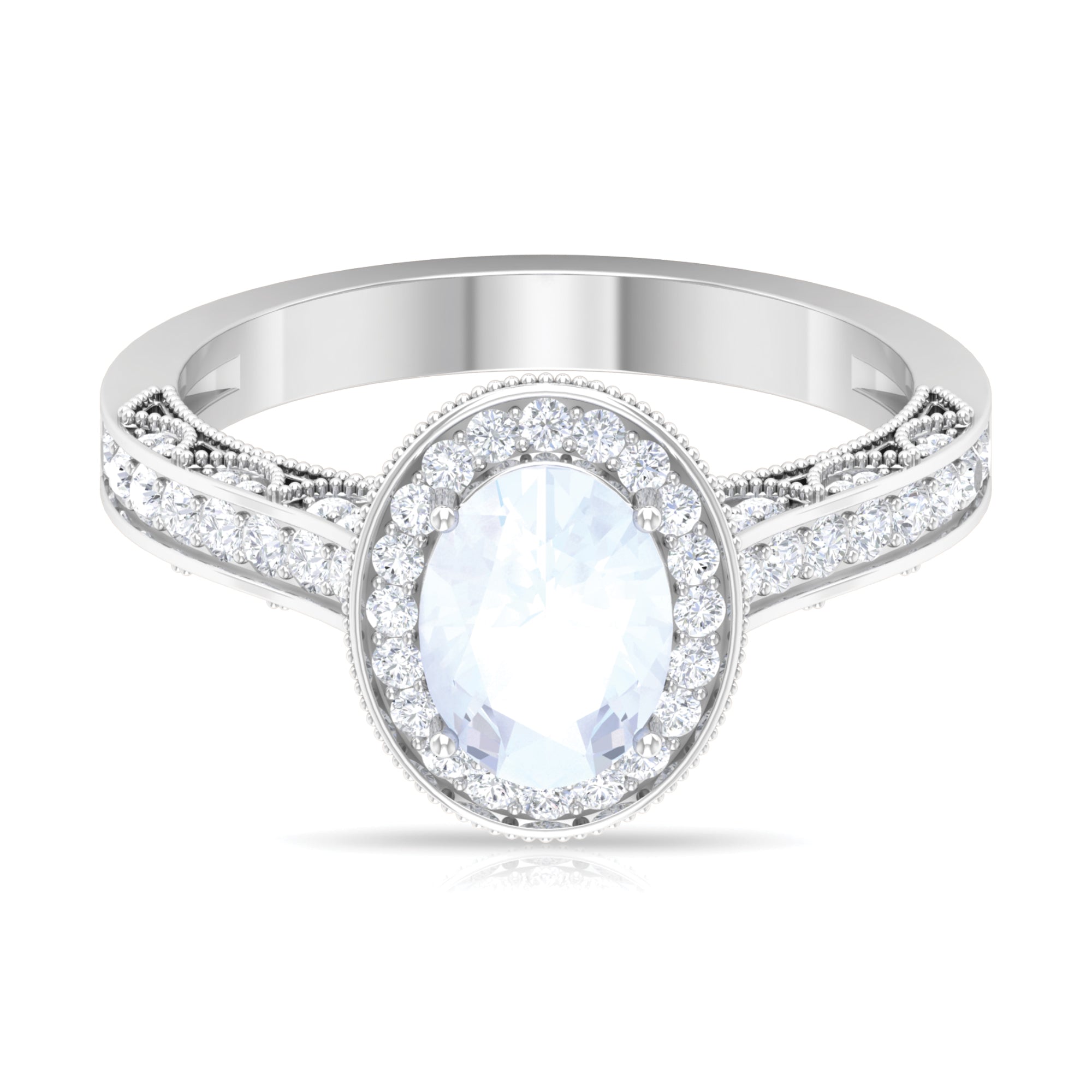 1.50 CT Moonstone and Diamond Engagement Ring with Milgrain Details Moonstone - ( AAA ) - Quality - Rosec Jewels