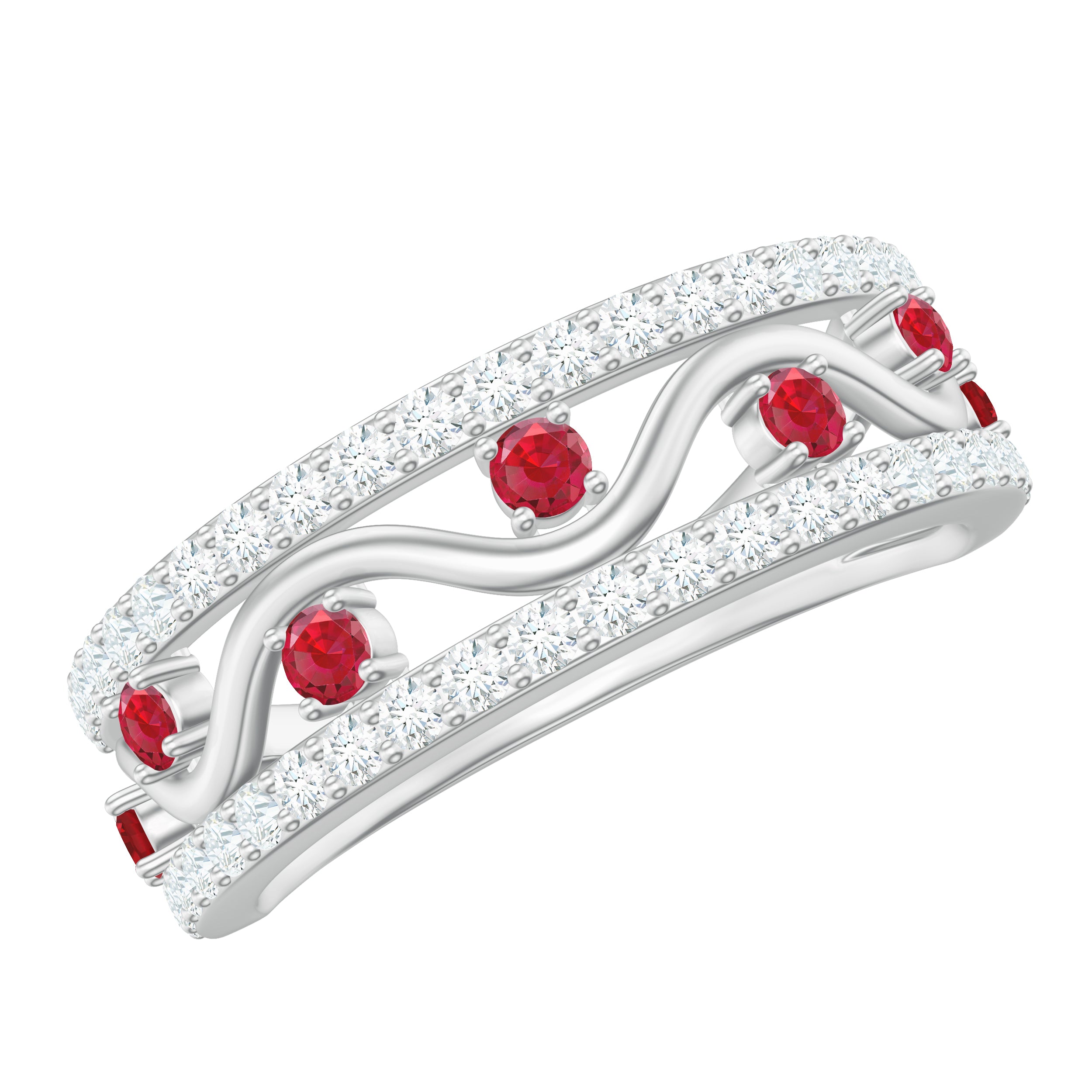 Created Ruby and Moissanite Designer Wedding Band Ring in Gold Lab Created Ruby - ( AAAA ) - Quality - Rosec Jewels