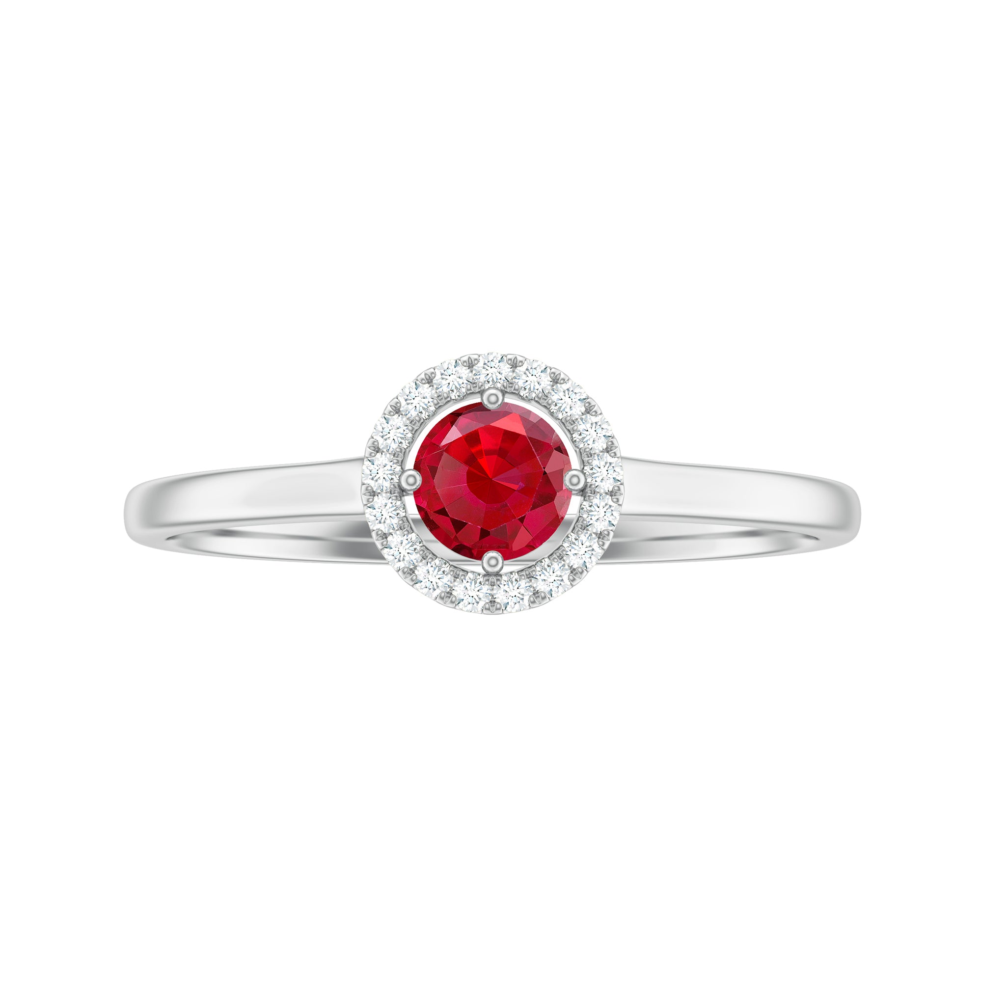 Elegant Lab Grown Ruby Promise Ring with Diamond Halo Lab Created Ruby - ( AAAA ) - Quality - Rosec Jewels