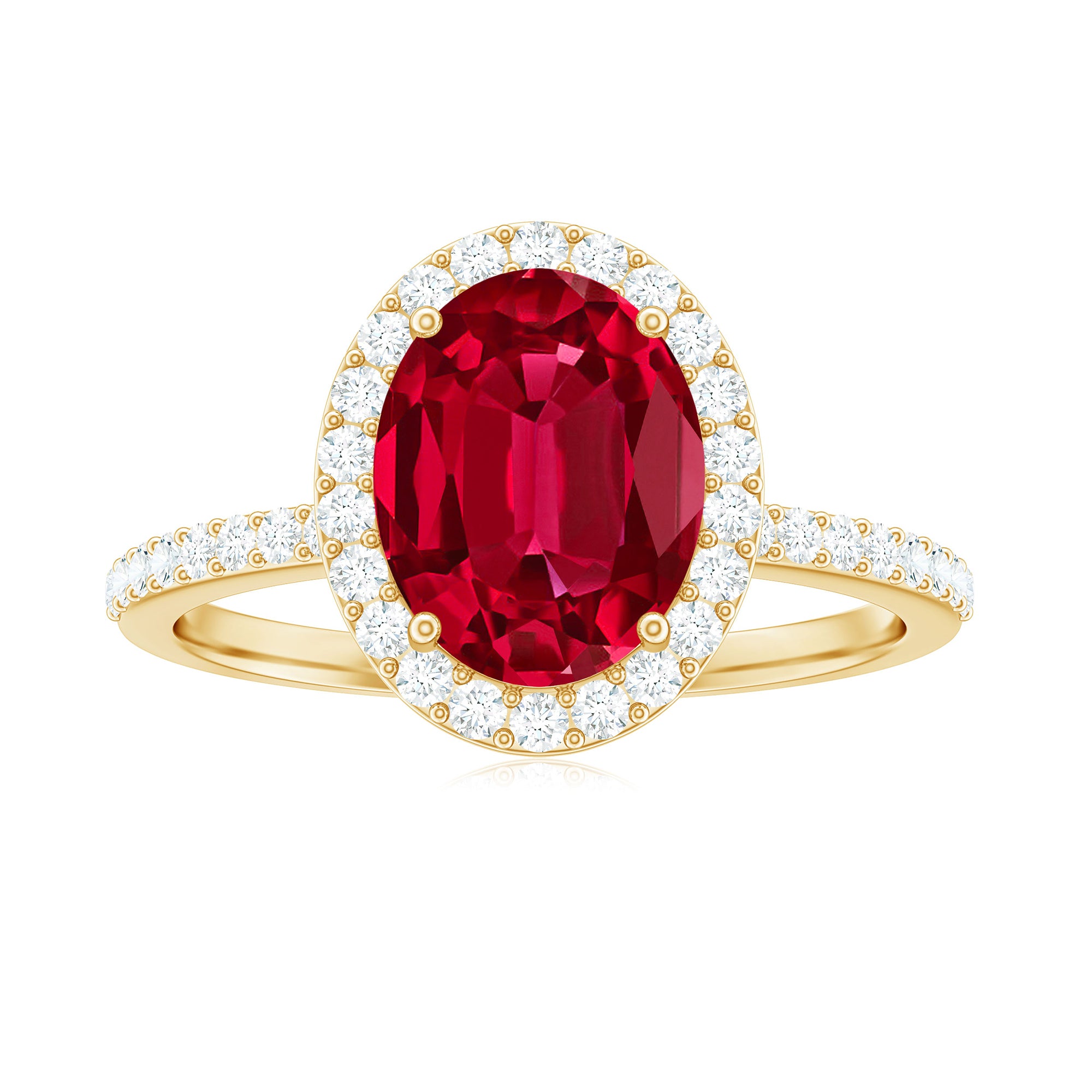 Oval Shape Created Ruby and Diamond Halo Engagement Ring Lab Created Ruby - ( AAAA ) - Quality - Rosec Jewels