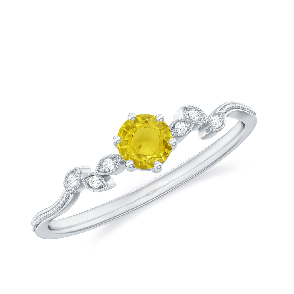 Minimal Yellow Sapphire and Diamond Leaf Promise Ring Yellow Sapphire - ( AAA ) - Quality - Rosec Jewels