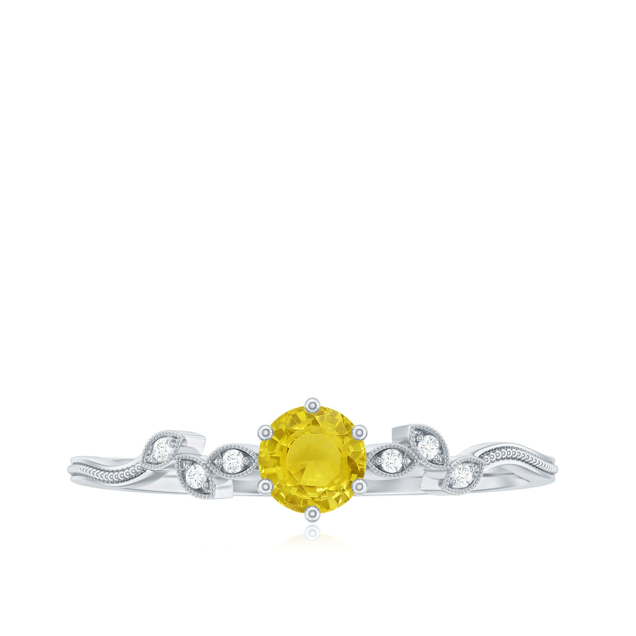 Minimal Yellow Sapphire and Diamond Leaf Promise Ring Yellow Sapphire - ( AAA ) - Quality - Rosec Jewels