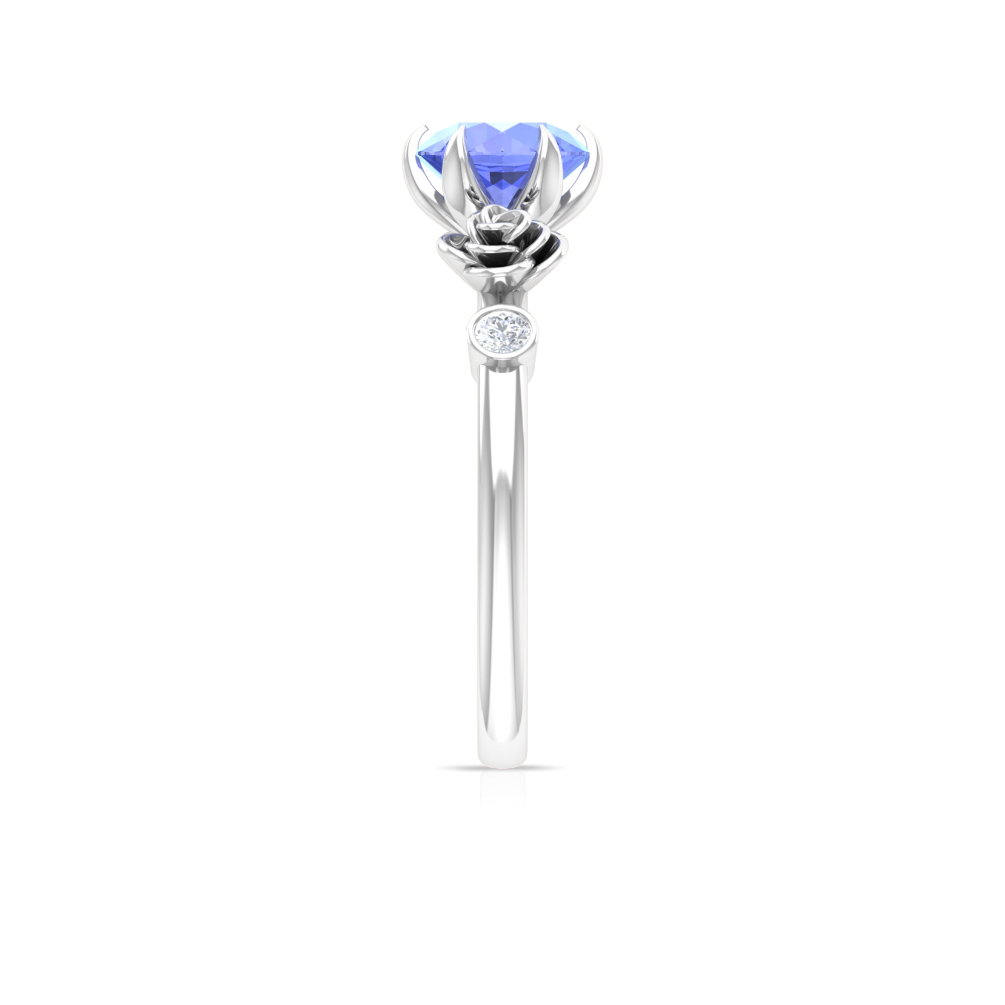 Claw Set Solitaire Tanzanite Flower Ring with Diamond Tanzanite - ( AAA ) - Quality - Rosec Jewels