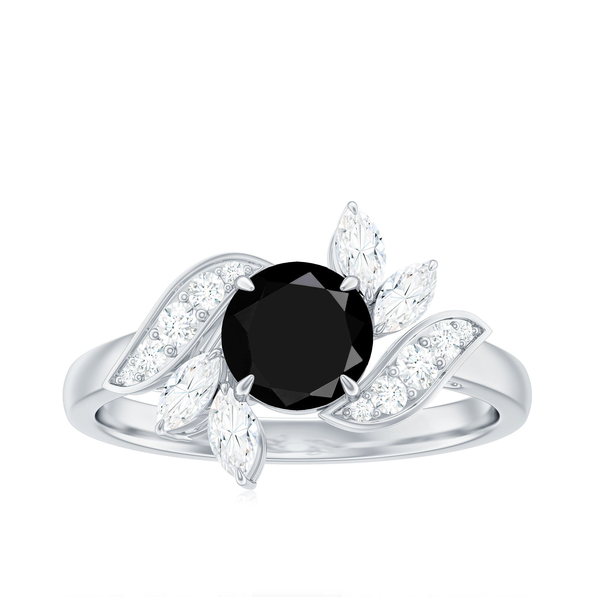 1.75 CT Solitaire Black Onyx Gold Flower Engagement Ring with Moissanite Black Onyx - ( AAA ) - Quality - Rosec Jewels