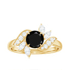 1.75 CT Solitaire Black Onyx Gold Flower Engagement Ring with Moissanite Black Onyx - ( AAA ) - Quality - Rosec Jewels