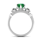 2.5 CT Solitaire Created Emerald Flower Ring with Diamond Lab Created Emerald - ( AAAA ) - Quality - Rosec Jewels