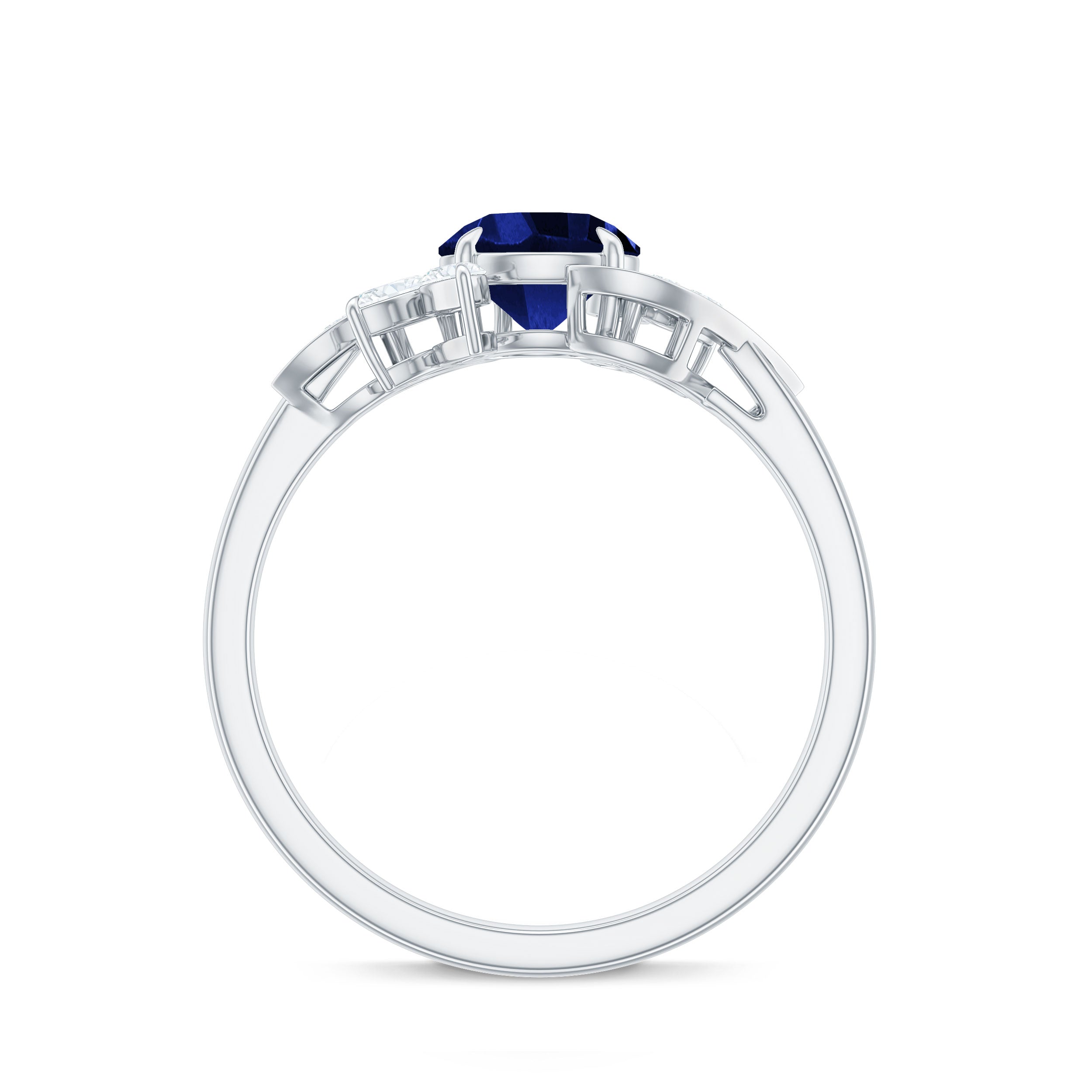 1.5 CT Round Lab Created Blue Sapphire Flower Engagement Ring with Diamond Lab Created Blue Sapphire - ( AAAA ) - Quality - Rosec Jewels