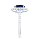 Lab-Created Blue Sapphire Cocktail Ring with Diamond Floral Halo Lab Created Blue Sapphire - ( AAAA ) - Quality - Rosec Jewels