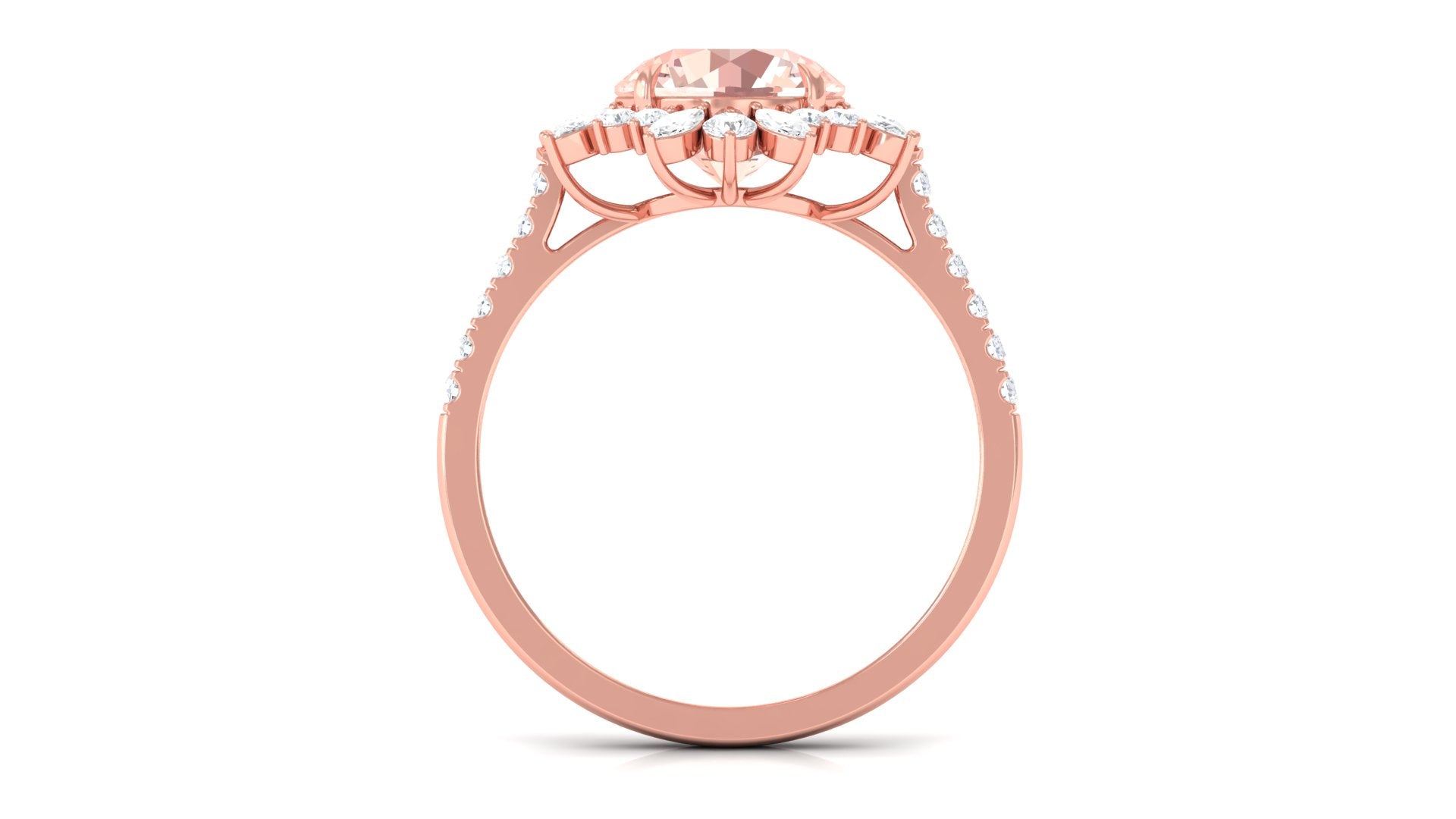Round Morganite Statement Engagement Ring with Moissanite Floral Halo Morganite - ( AAA ) - Quality - Rosec Jewels