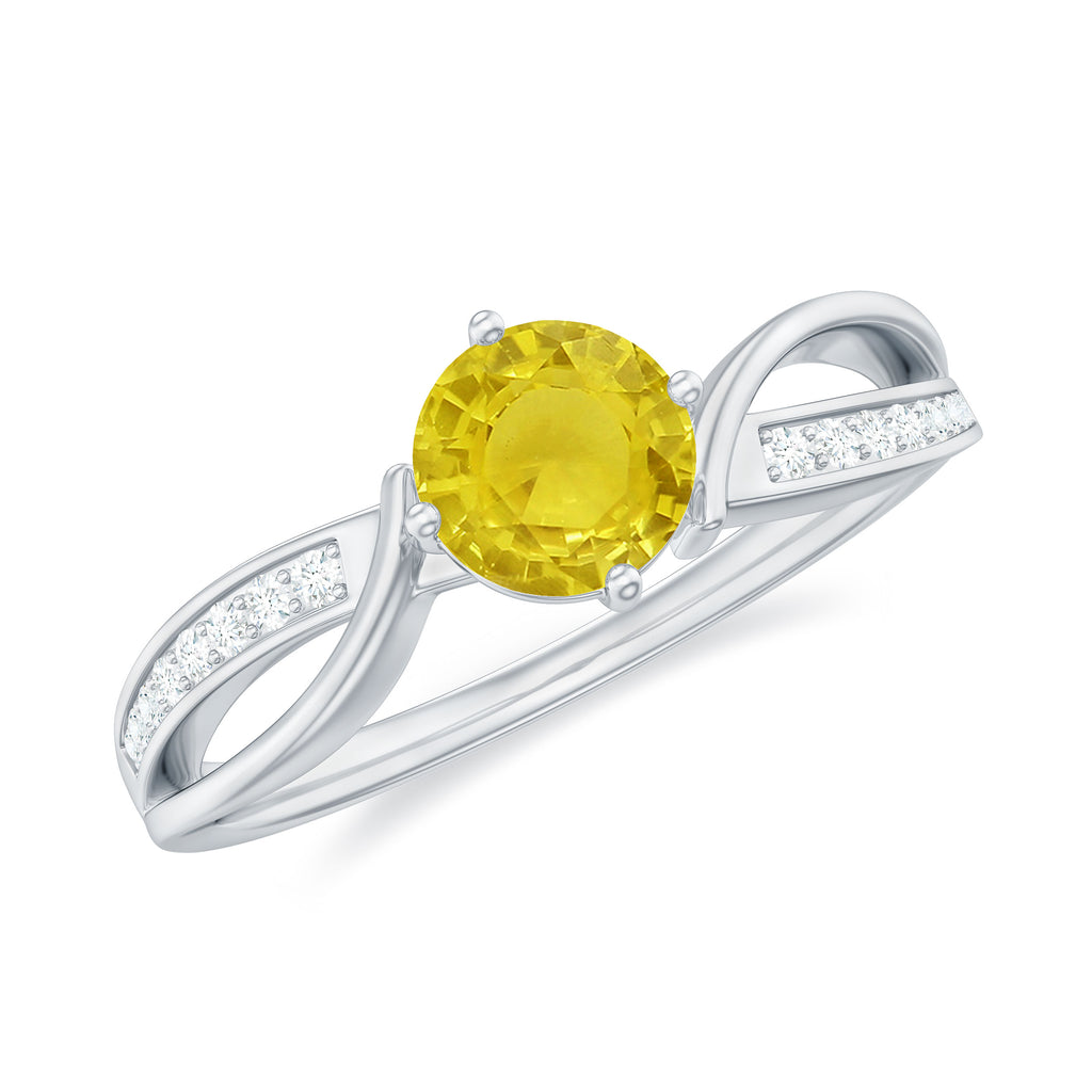 Round Yellow Sapphire and Diamond Infinity Engagement Ring Yellow Sapphire - ( AAA ) - Quality - Rosec Jewels