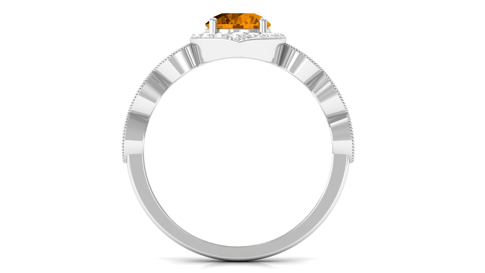 Citrine Vintage Style Engagement Ring with Diamond Accent Citrine - ( AAA ) - Quality - Rosec Jewels