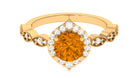 Citrine Vintage Style Engagement Ring with Diamond Accent Citrine - ( AAA ) - Quality - Rosec Jewels