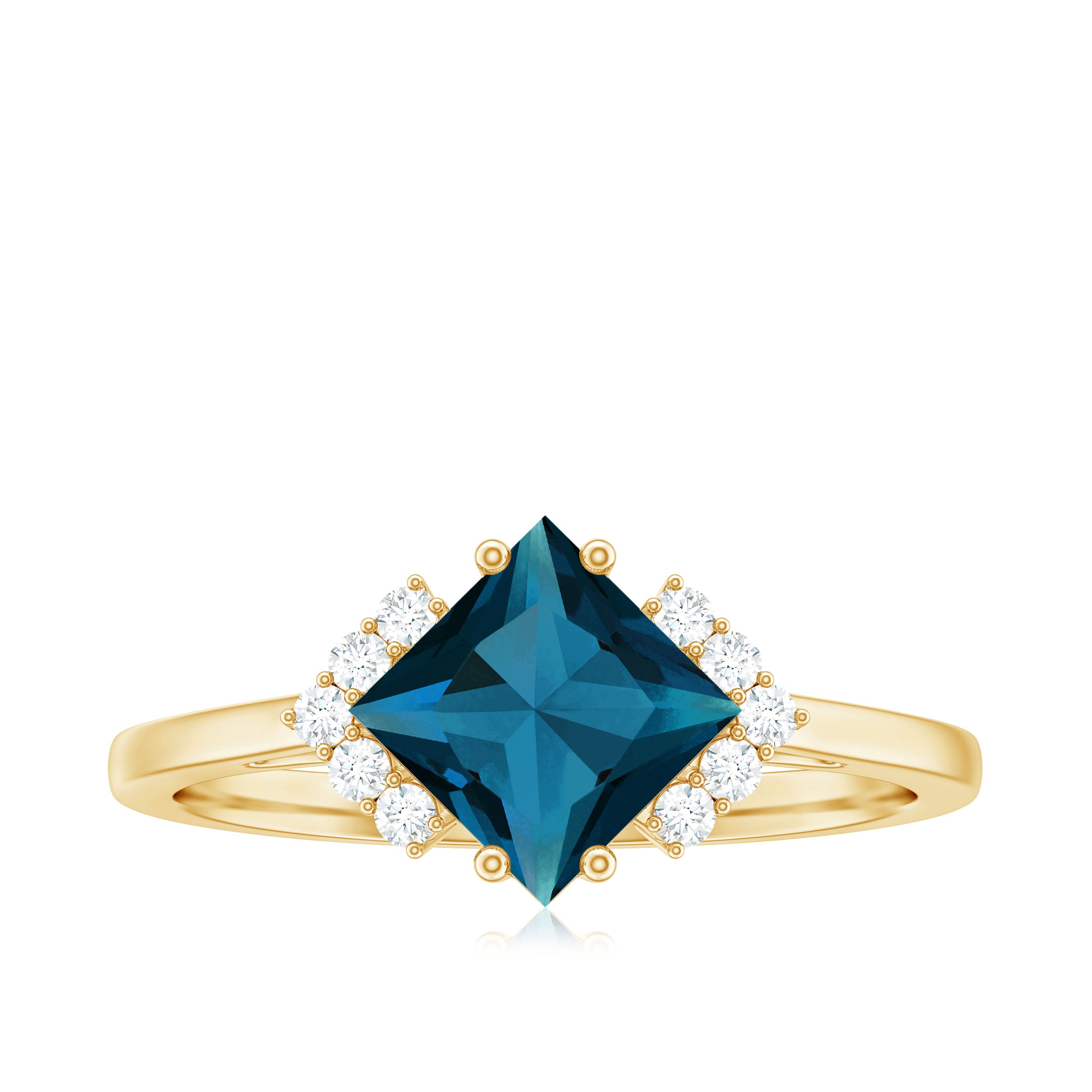 Princess Cut London Blue Topaz Solitaire Engagement Ring with Diamond London Blue Topaz - ( AAA ) - Quality - Rosec Jewels