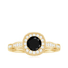 1 CT Vintage Black and White Diamond Halo Engagement Ring Black Diamond - ( AAA ) - Quality - Rosec Jewels