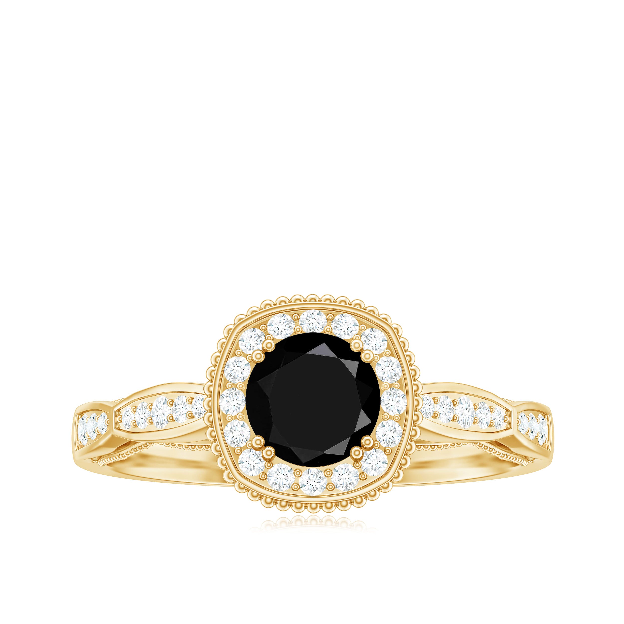 1 CT Vintage Black and White Diamond Halo Engagement Ring Black Diamond - ( AAA ) - Quality - Rosec Jewels