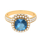 Cushion Cut London Blue Topaz Statement Engagement Ring with Moissanite London Blue Topaz - ( AAA ) - Quality - Rosec Jewels