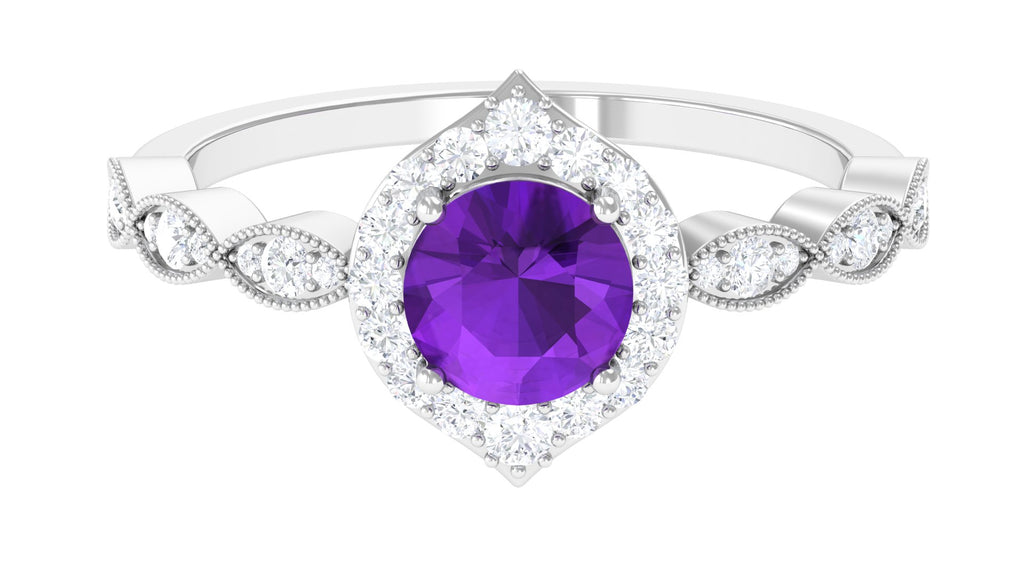 1.75 CT Vintage Amethyst Engagement Ring with Moissanite Accent Amethyst - ( AAA ) - Quality - Rosec Jewels