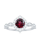 Vintage Style Real Rhodolite Engagement Ring with Diamond Rhodolite - ( AAA ) - Quality - Rosec Jewels