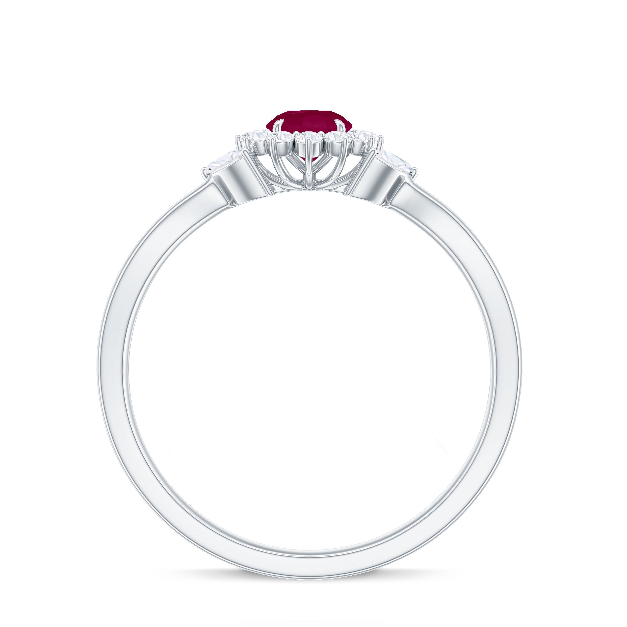 Split Shank Ruby Flower Engagement Ring with Diamond Ruby - ( AAA ) - Quality - Rosec Jewels