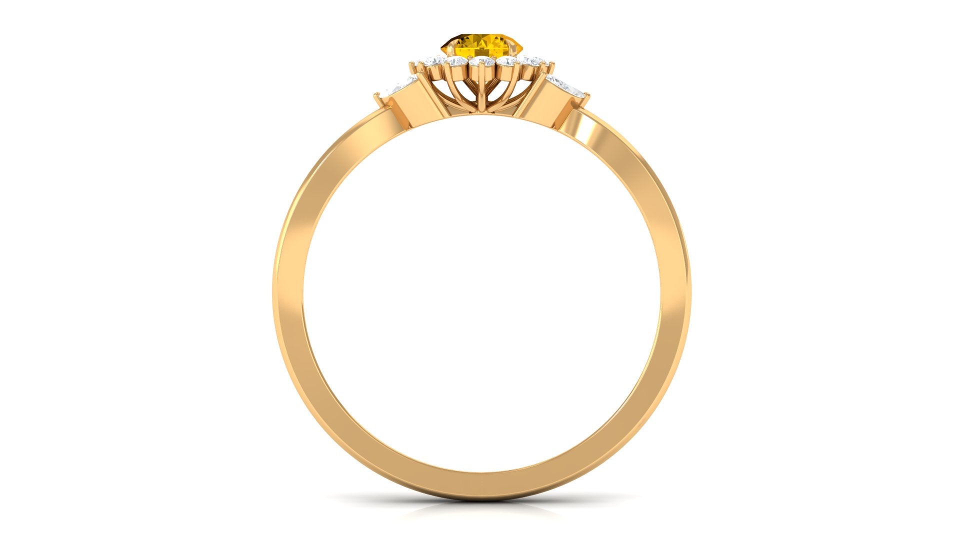 Split Shank Yellow Sapphire Flower Engagement Ring with Diamond Yellow Sapphire - ( AAA ) - Quality - Rosec Jewels