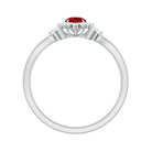 Split Shank Created Ruby Flower Engagement Ring with Diamond Lab Created Ruby - ( AAAA ) - Quality - Rosec Jewels