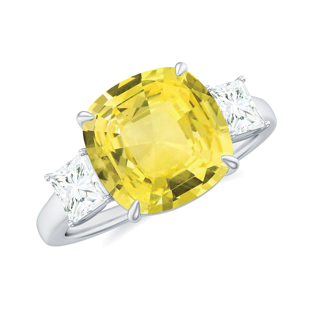 Created Yellow Sapphire and Moissanite Engagement Ring Lab Created Yellow Sapphire - ( AAAA ) - Quality - Rosec Jewels
