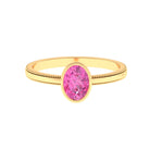 Oval Shape Pink Sapphire Solitaire Ring with Beaded Details Pink Sapphire - ( AAA ) - Quality - Rosec Jewels