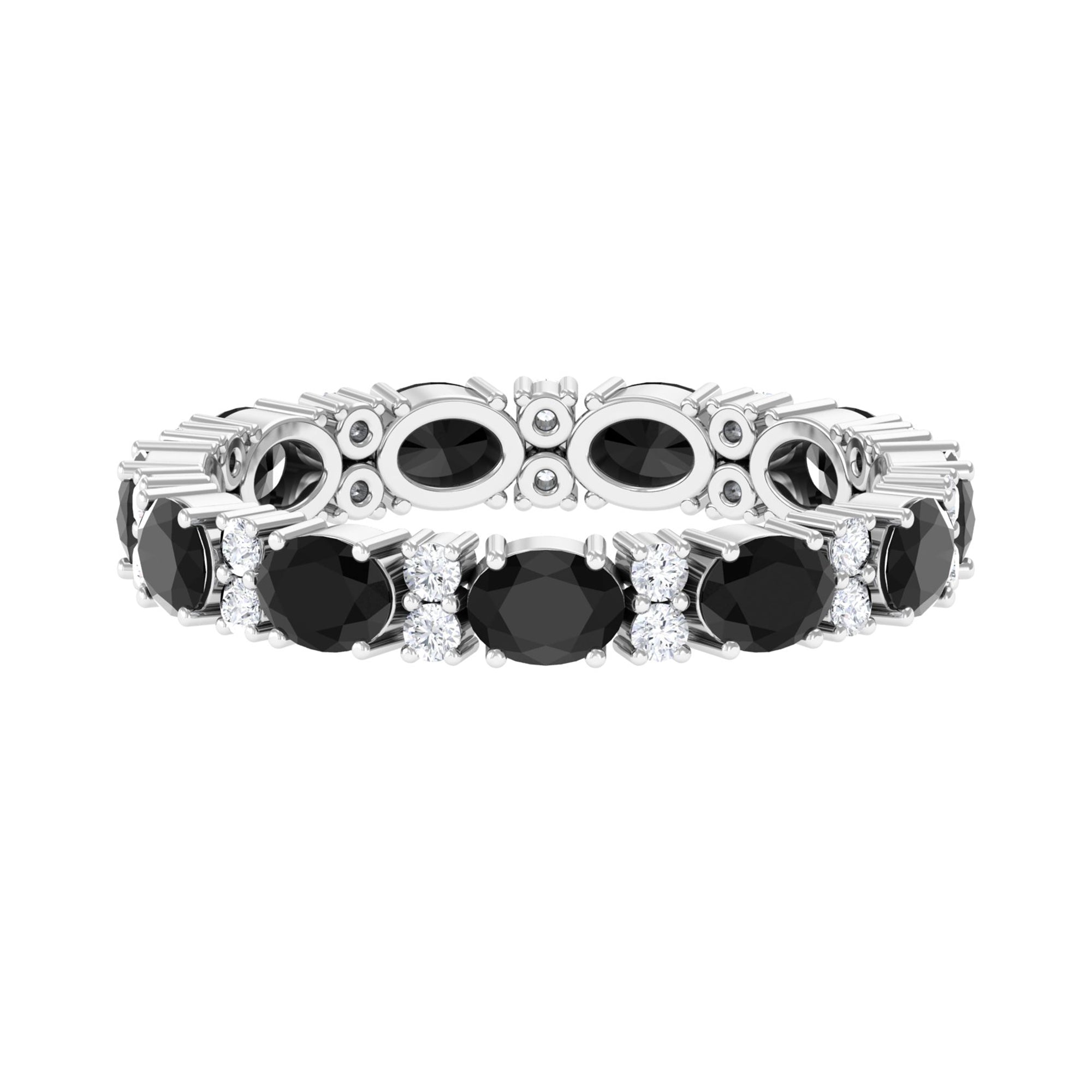 Minimal Black Onyx and Diamond Eternity Band Ring Black Onyx - ( AAA ) - Quality - Rosec Jewels